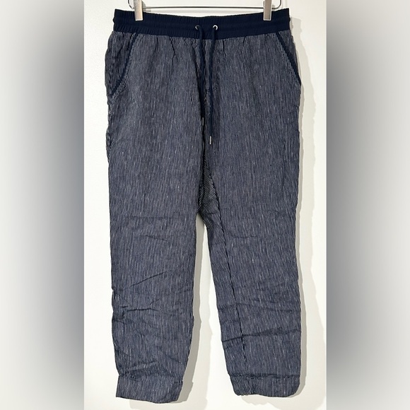 Athleta Stripe Bali Linen Ankle Pant‎ Navy Blue White 8 - Picture 3 of 6